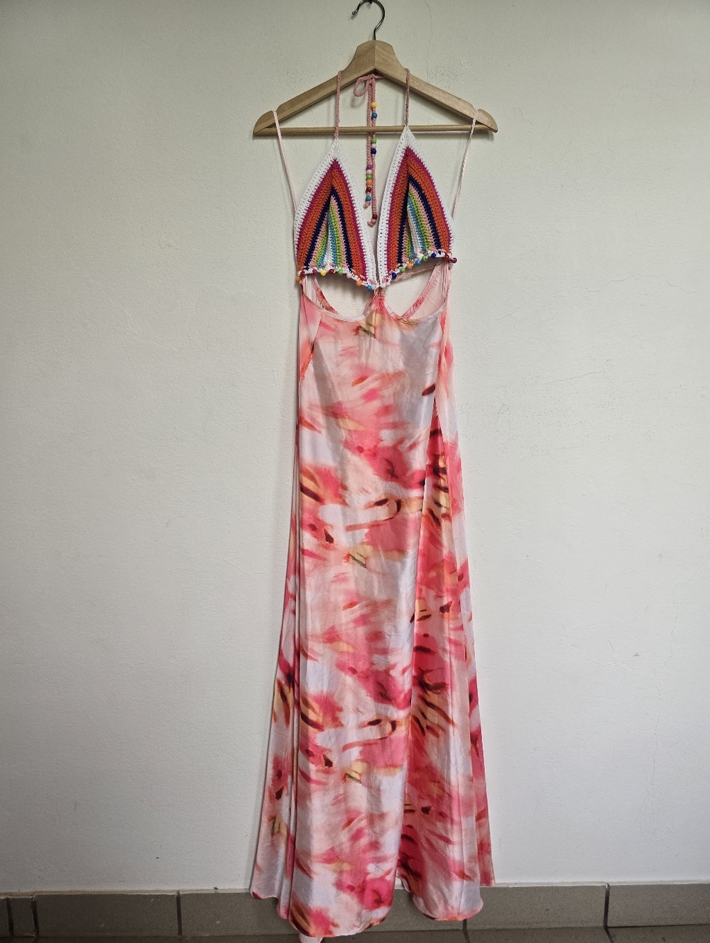 H&Y Collection Crochet Rainbow Halter Maxi Dress Boho Festival Y2K L - Picture 3 of 17